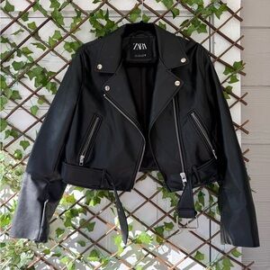 Zara Women's Black Leather Biker Jacket